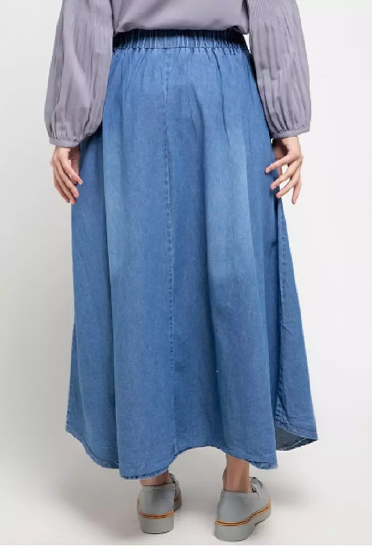 Long Skirt Denim Flare W/ Button