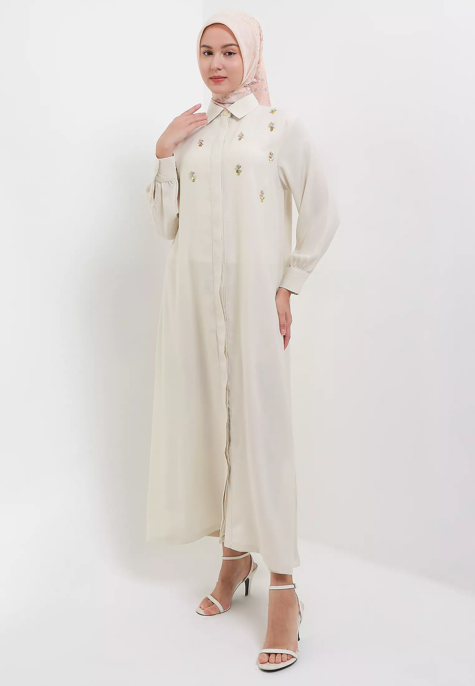 MFMW Rabia Dress Gamis Cream With Payet