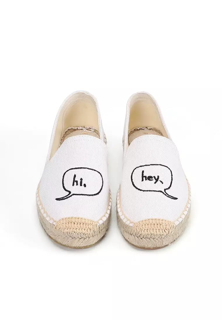 厚底刺繡亞麻布草編麻底鞋 HB6107