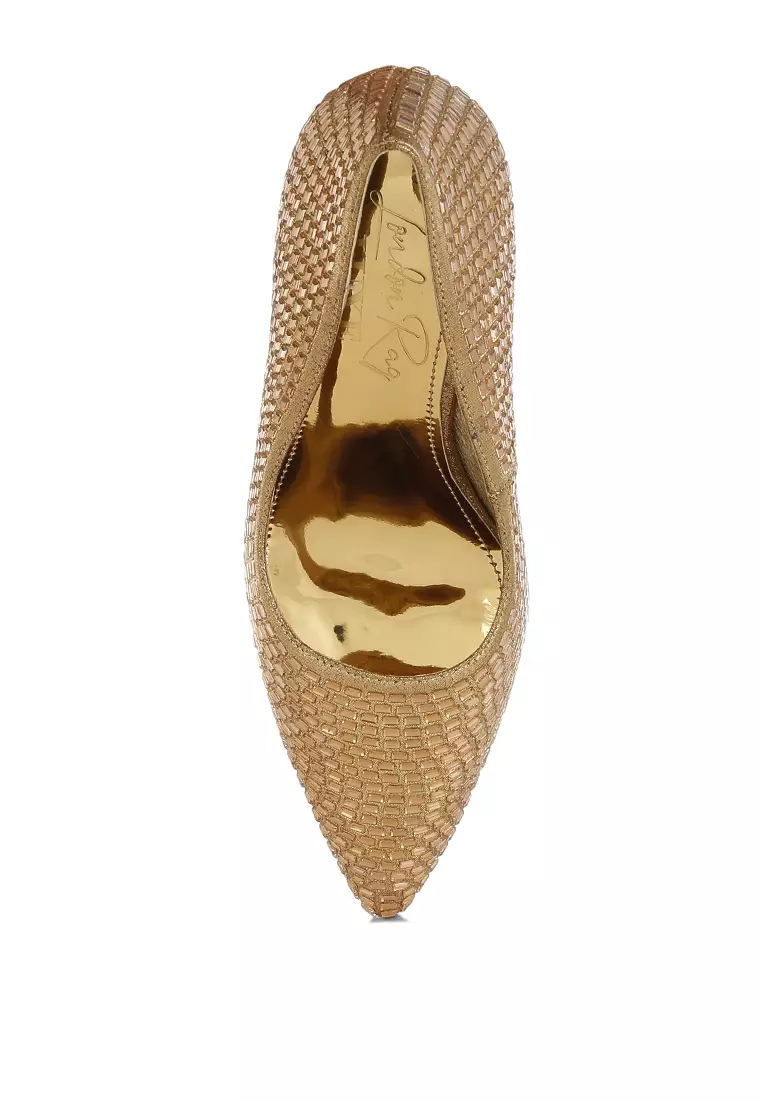 Rhinestones Embellished Pumps in Gold