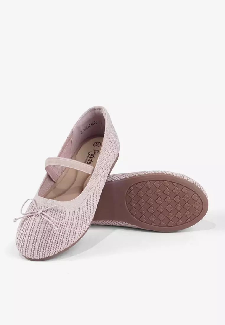 Sepatu Knit Flatshoes Ballerina Mary Jane Anak Perempuan T.Monica Pink