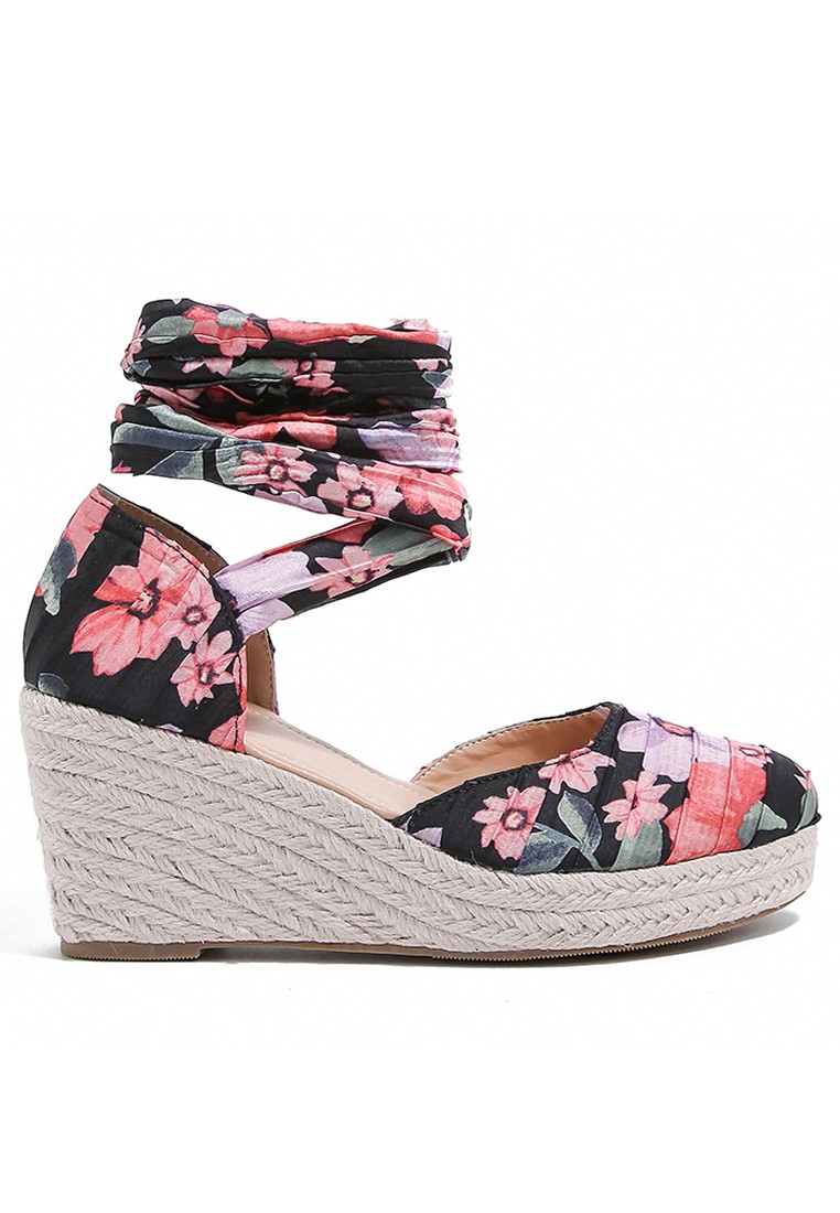 7.5CM Lace Up Cotton Printed Wedge Espadrilles WTY158-7