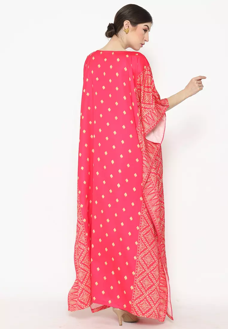 Kanzi Exclusive Short Sleeve Songket Kaftan Pink