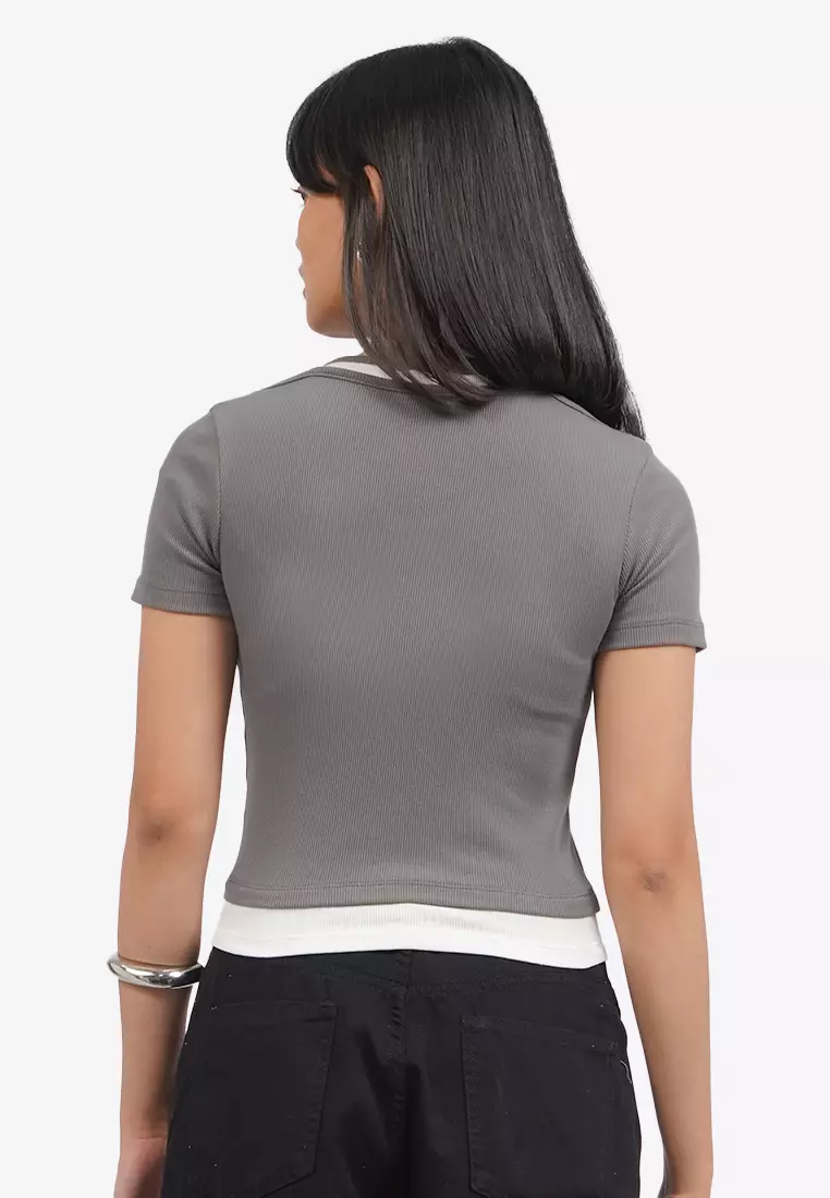 Double Layer Short Sleeve Crop Top