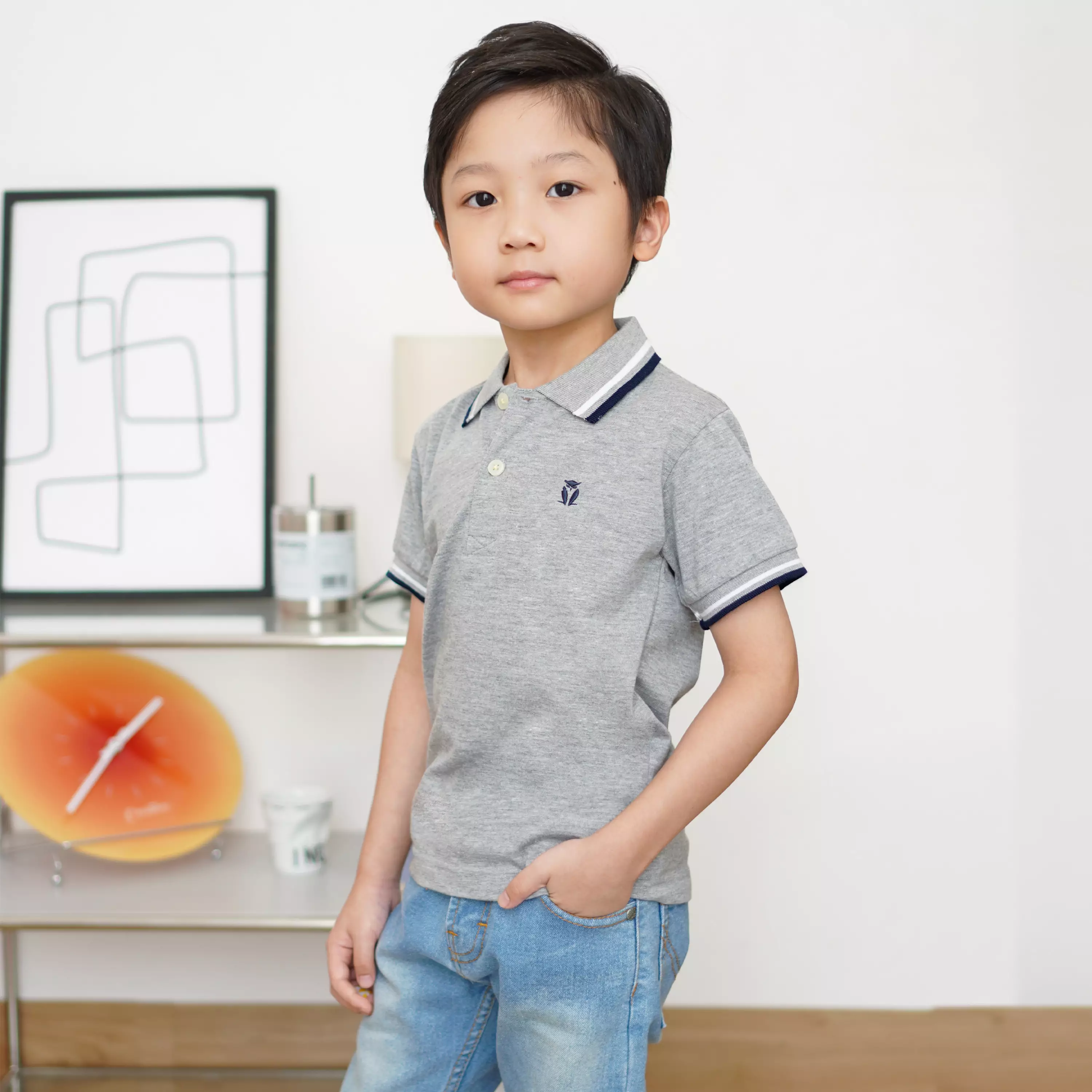 Matsuda baju kaos polo anak laki laki katun umur 2-12 Pierre Grey