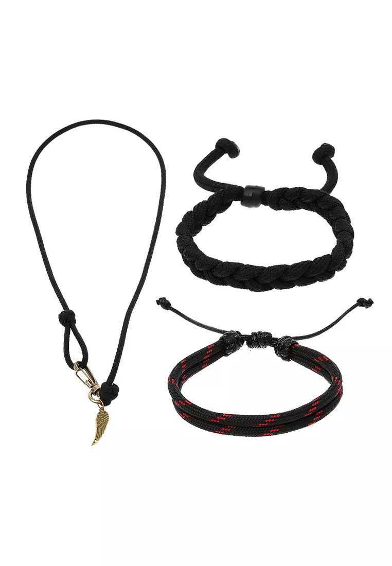 Omrish Bracelet Gelang Men's Motif Clamp Leaf One Set Material Paracord ORIGINAL - Black