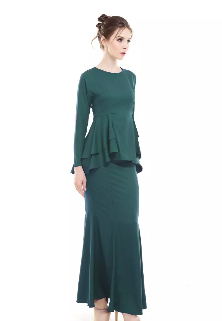 Lora Peplum Kurung Modern in Emerald Green