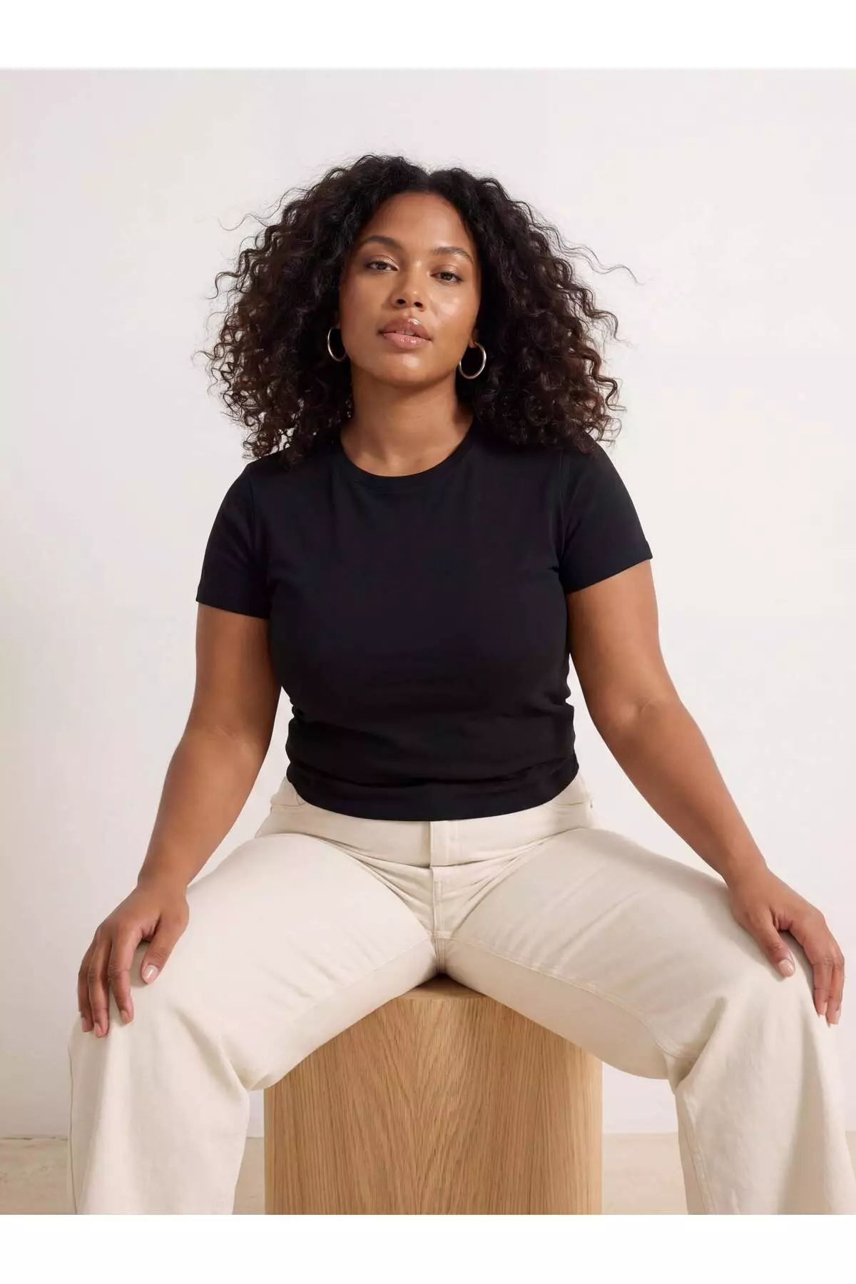 Black Viscose Ribbed Flexible Comfortable Basic Knitted Plus Size Blouse Tbbss26Af00053