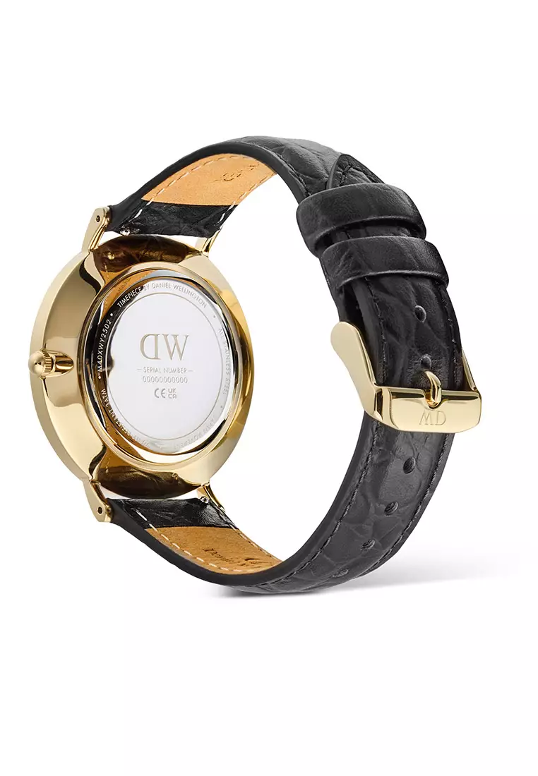 Classic 40mm Roman Numerals Date Black Croc Belly Gold - Men Watch stainless steel Leather strap watch DW Official Authentic Original 男士手錶 不銹鋼 真皮 手錶 DW 官方 正品