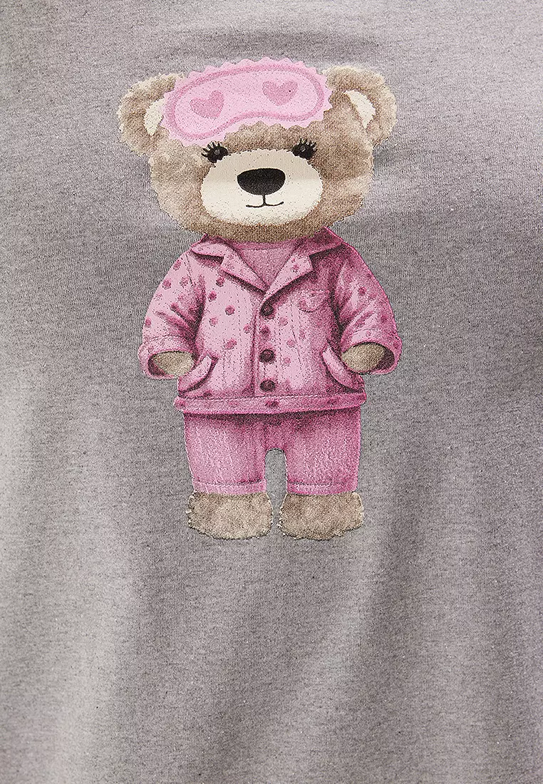 Teddy Bear Printed Thin Straps Nightgown