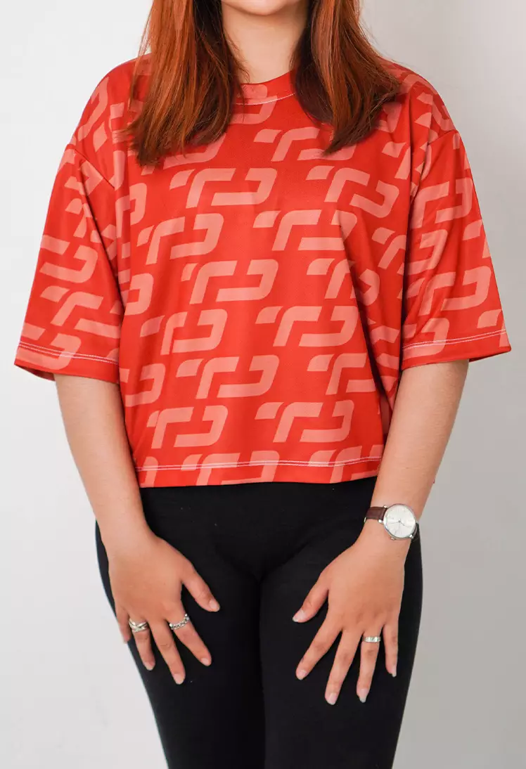 LSB39 baju olahraga wanita crop top oversize big size dry fit aerobic poundfit merah darah maroon