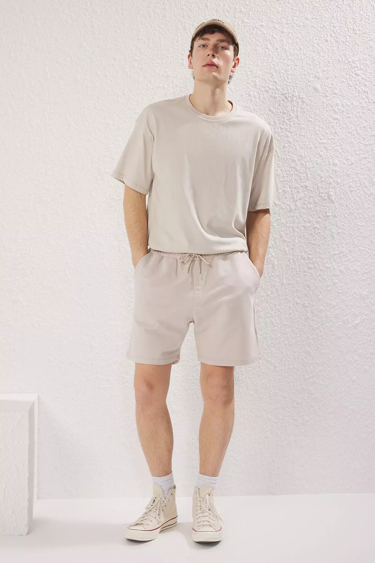 Stone 3-Piece Oversize/Wide Cut T-Shirt, Sweatpants, Shorts 100% Cotton Tracksuit Set TMNSS25EM00001