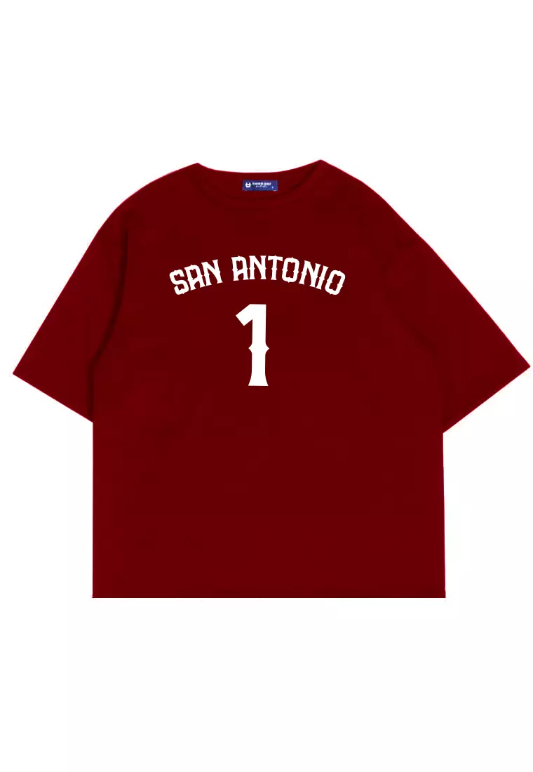 MTW22 kaos baju basket basketball t shirt oversize bahan tebal scuba "fsan antonio 1" maroon