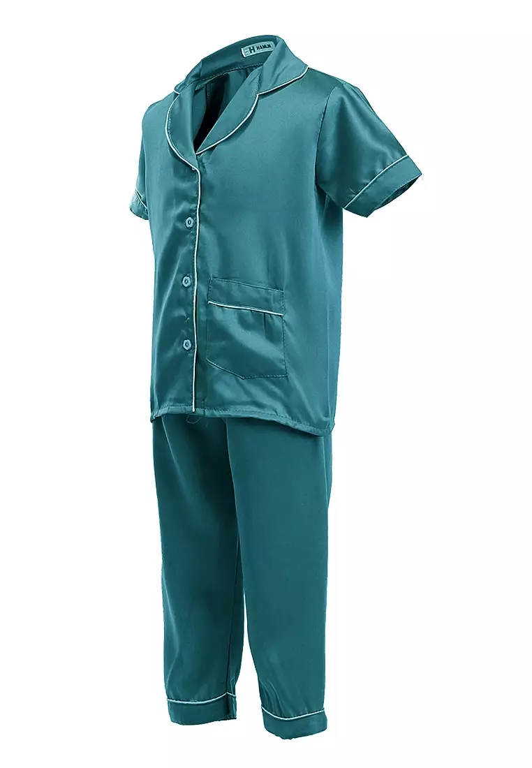 Joyce Piyama Anak Unisex Lengan Pendek Kids Pajamas Motif Polos Material Satin ORIGINAL - Tosca