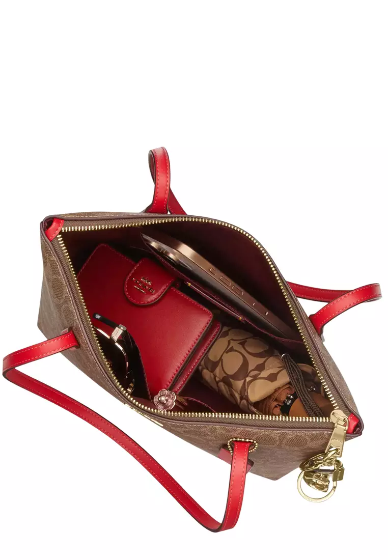 Fiona Zip Tote Bag In Signature Canvas - Tan/ Carnation CBT18