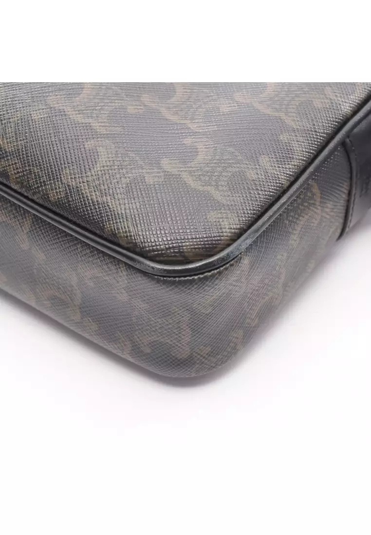 Pre-Loved Celine Triomphe Medium Messenger bag Shoulder bag PVC leather Dark brown black