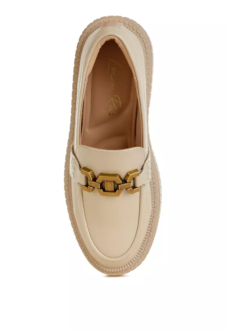Sepatu Loafer Tebal Horsebit Warna Beige