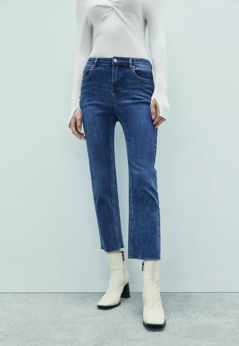 Urban Revivo Mid Waist Raw Hem Straight Jeans 2024, Buy Urban Revivo Online