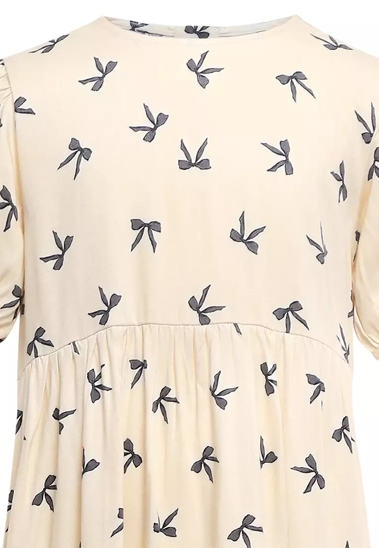 Pito Dito Girl Binge Dress Midi Anak Cream Motif Pita