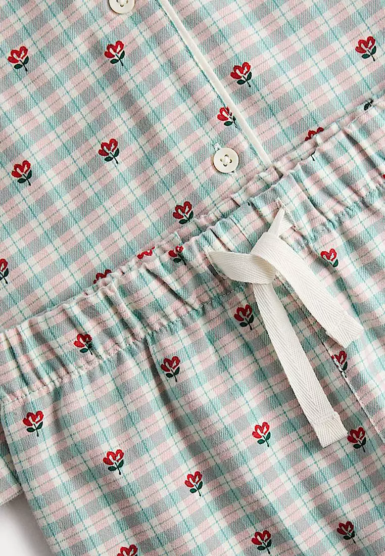 Kids' Pure Cotton Floral Check Revere Pyjamas