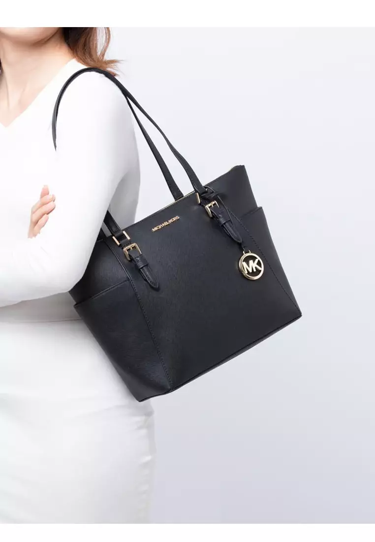 Charlotte Large Top Zip Tote Bag - Black