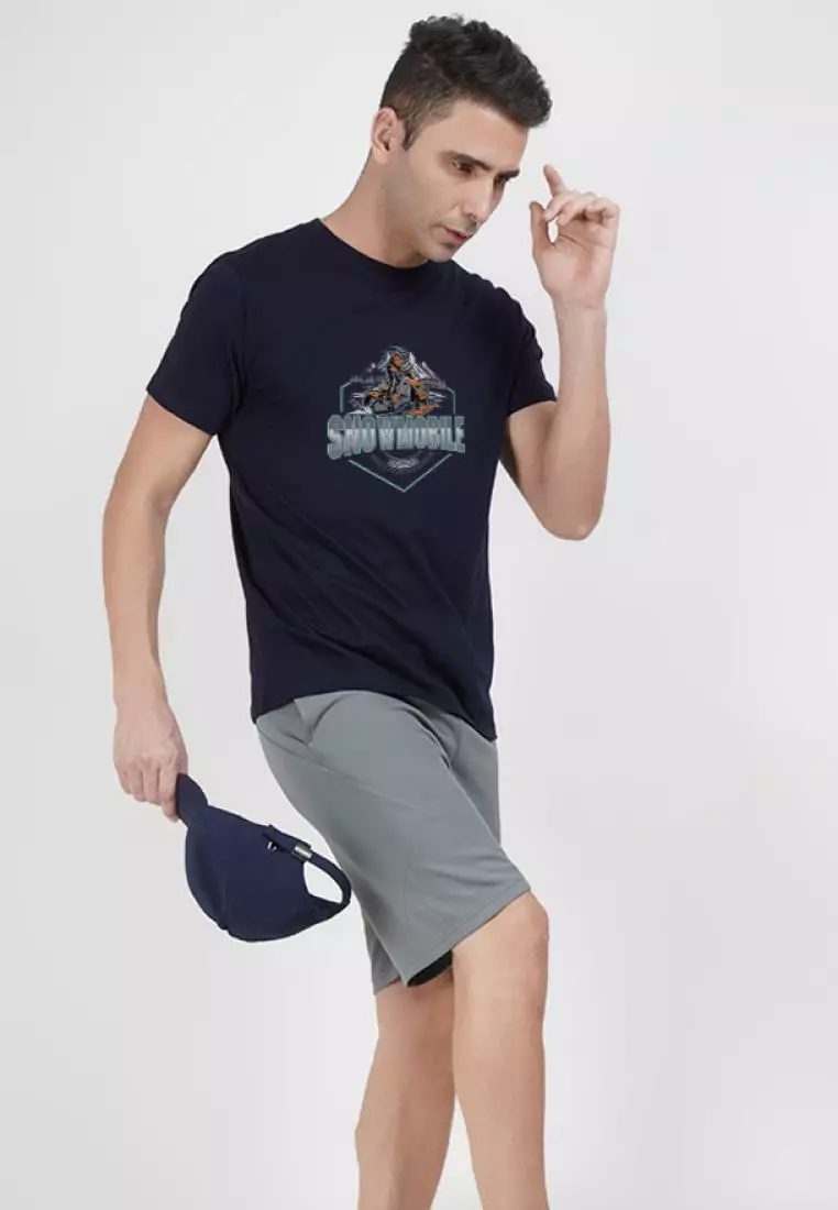 Snowmobile Graphic Navy Blue Cotton Short Sleeve Essential T-Shirt