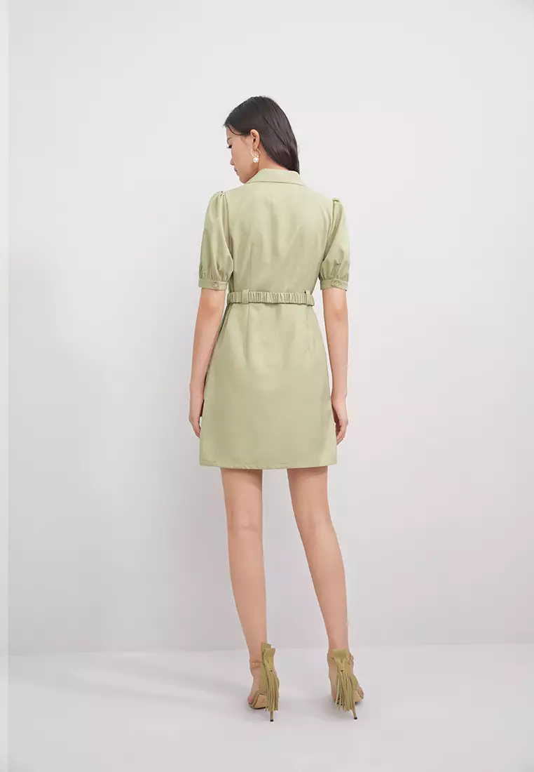 Puff Sleeve Single Breasted Mini Dress