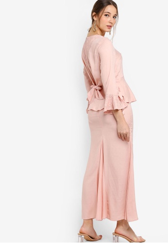 Back Lace Detailing Kurung from Lubna in Orange