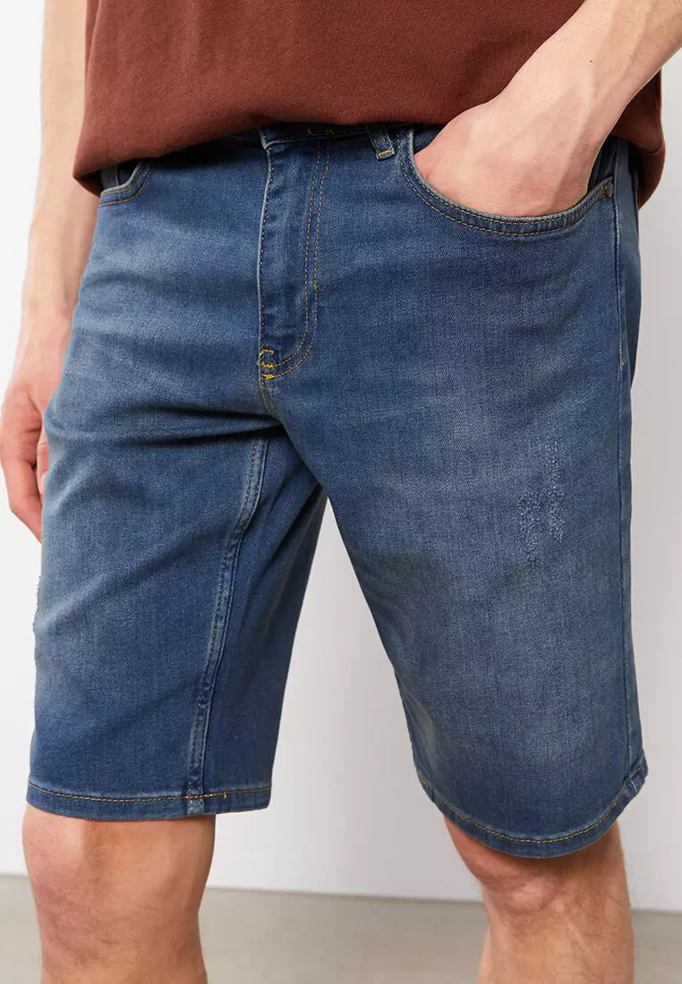 Mens dark best sale blue denim shorts