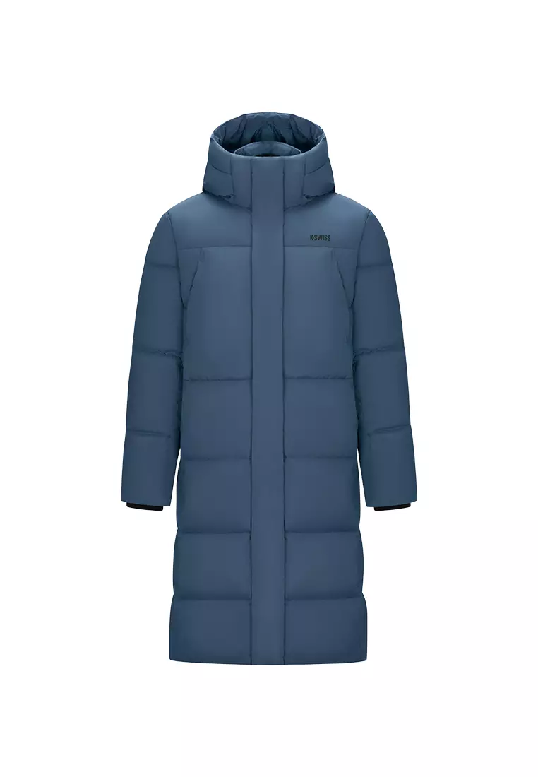 男裝 K-SWISS LOGO 防風長版鵝絨羽絨外套