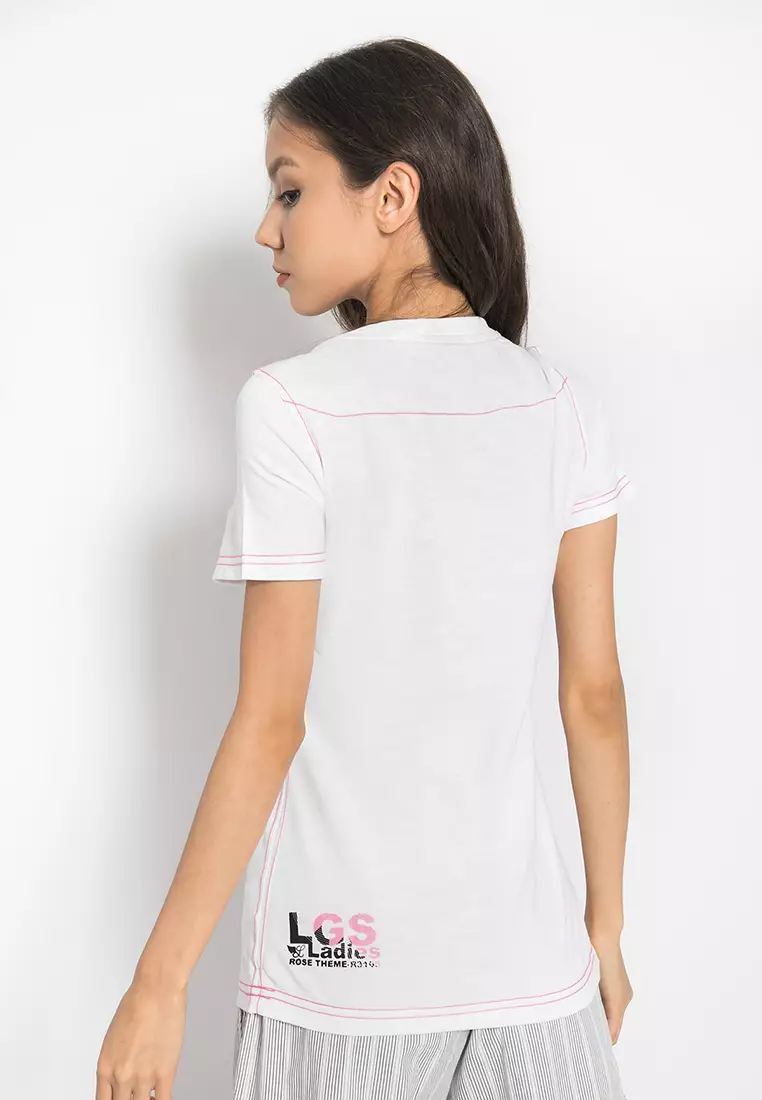 LGS - Kaos Wanita Motif Sablon Warna Putih LTS.555.K900M.019.C