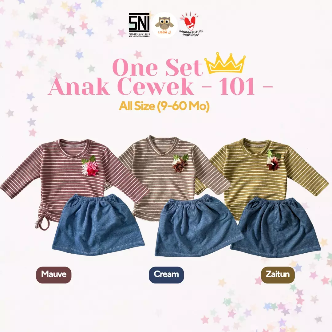Little J - Oneset Rok Anak Perempuan Salur Lengan Panjang || Baju Anak Cewek Rib Stripe Lucu 1-5 Tahun SNI Tebal