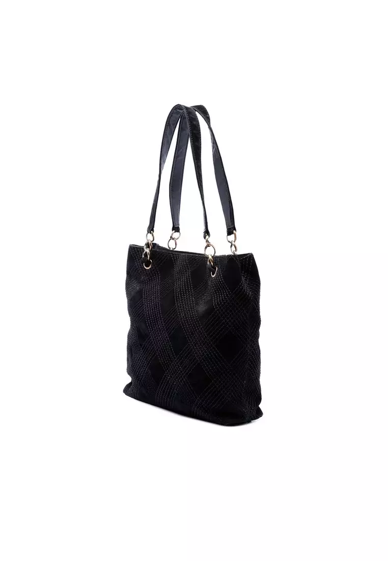 Pre-Loved Chanel Cc Suede Wild Stitch Tote