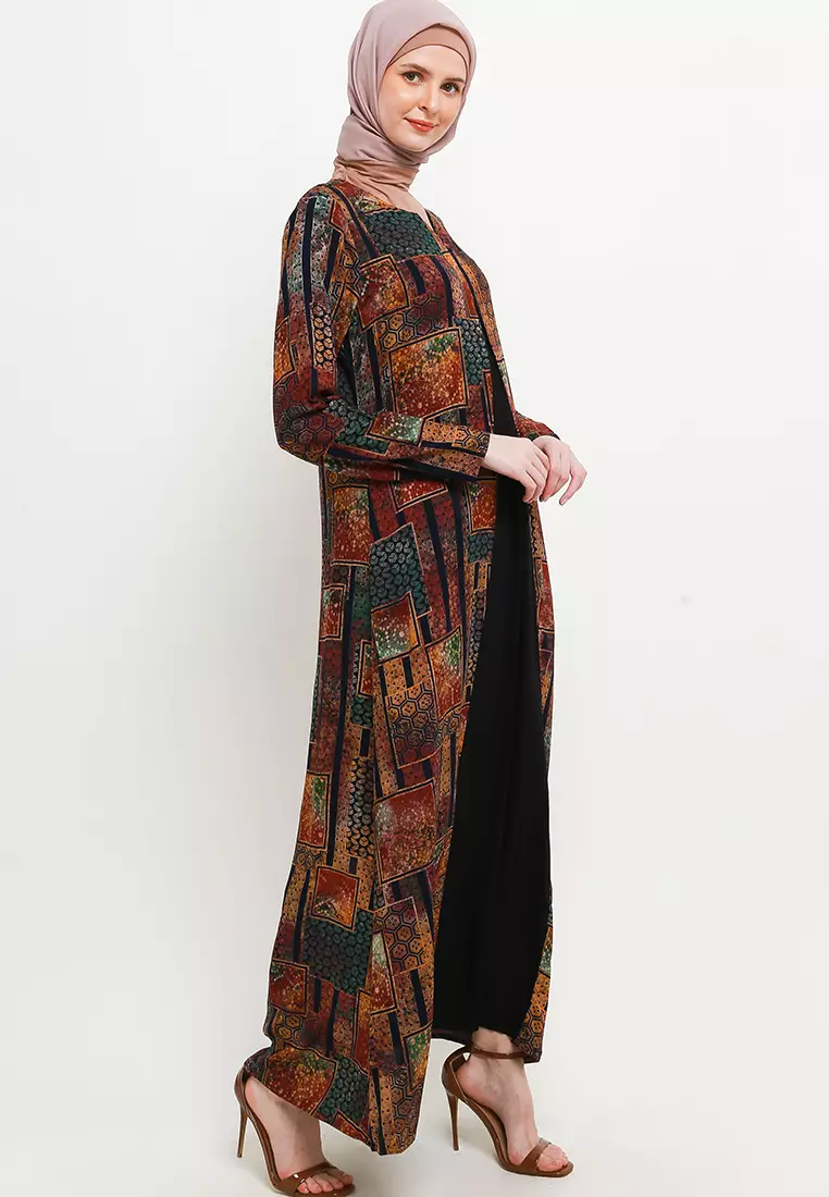 Mahira Maxi Dress In Green Black Print W/ Mask