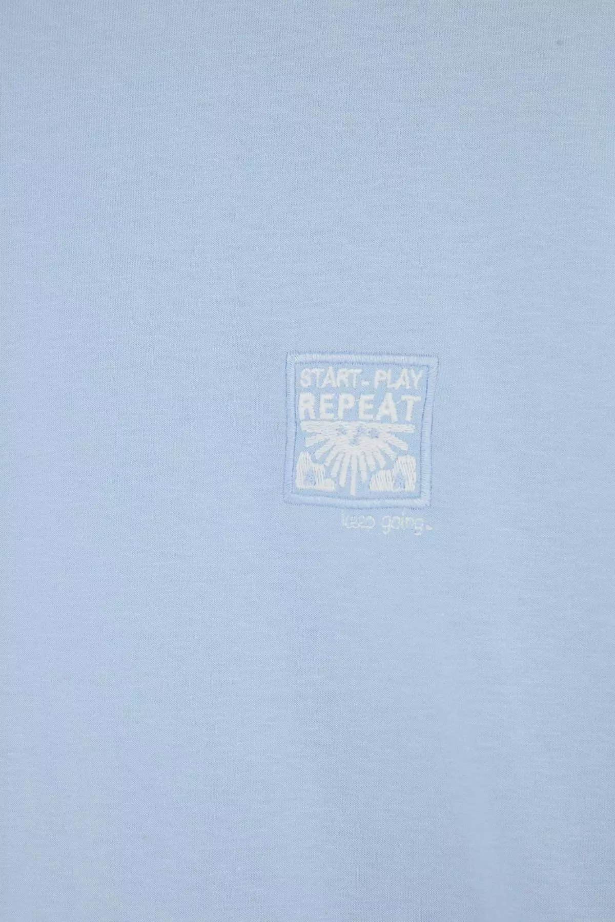 Light Blue Oversize/Wide Cut Embroidered 100% Cotton T-Shirt Tmnss26Ts00024