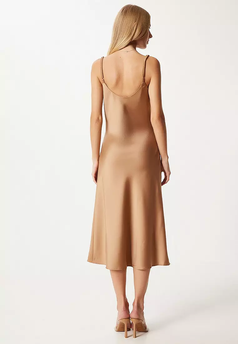 Cowl Neck Satin Surface Dress