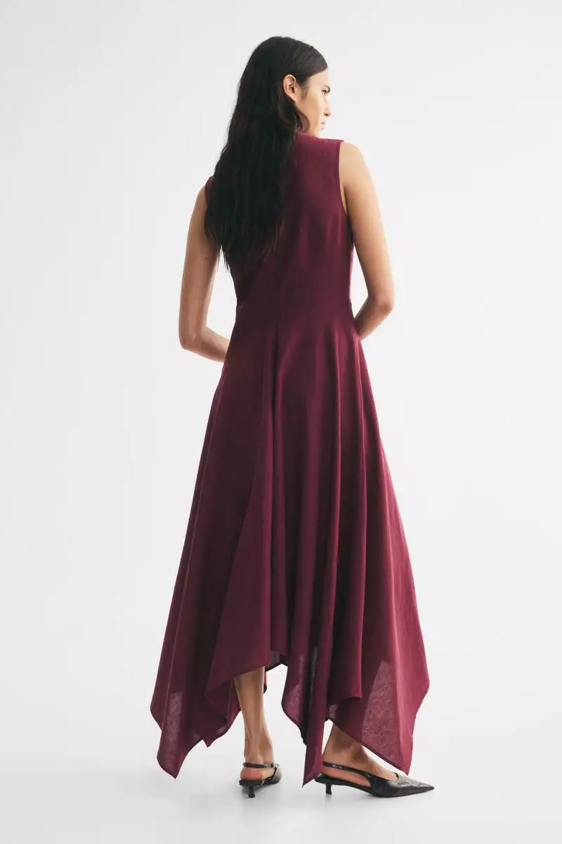 Linen-blend flared-skirt dress