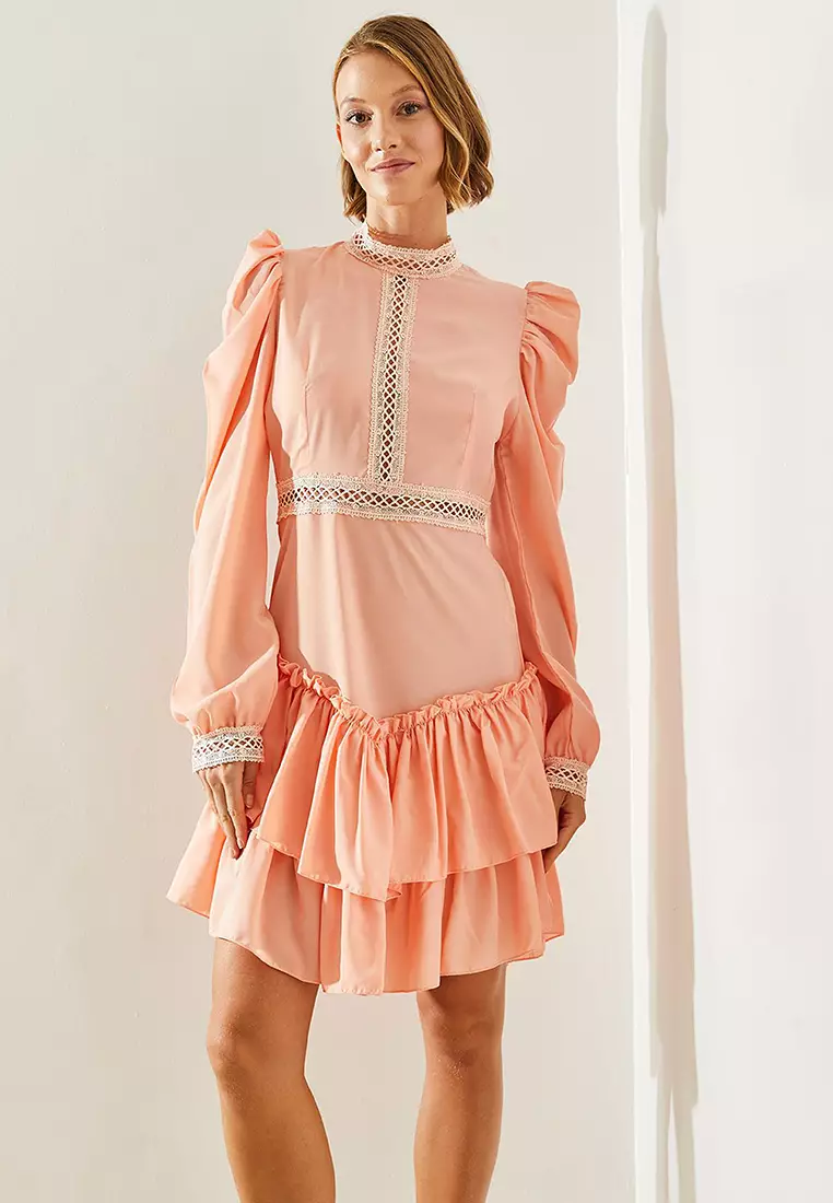 Women's Lace Detailed Layered Ruffle Skirt Dress 22200 60251491