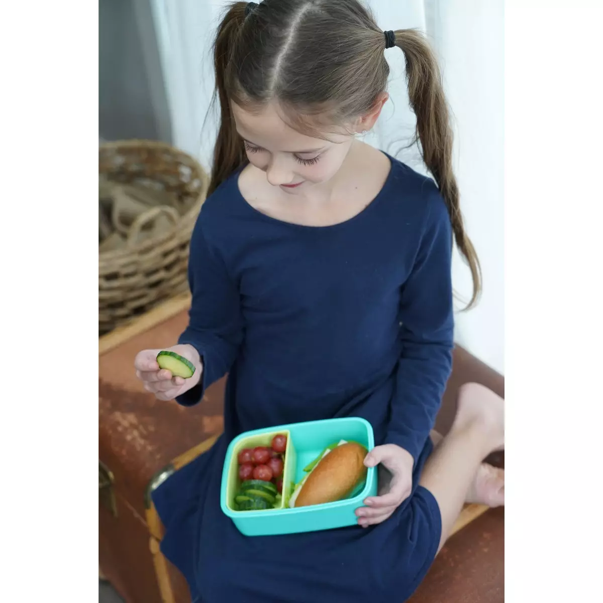 Melii Bento Box with Removable Compartments Blue - Set Kotak Makan Bento dan Alat Makan Premium BPA Free