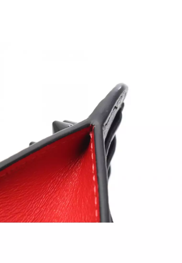 Pre-Loved CHRISTIAN LOUBOUTIN studs card case coin purse leather black Red