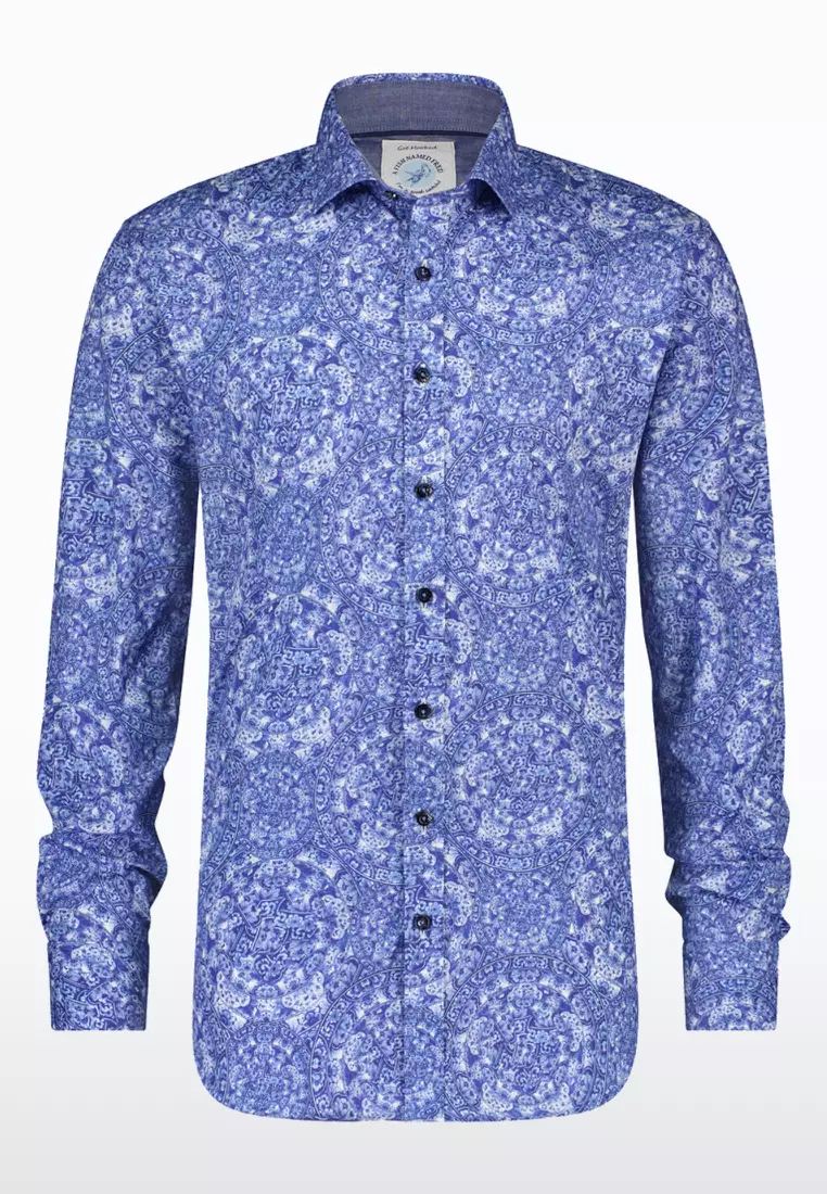 Men Classic - Long Sleeve Shirt - Delfts Blue Classic Design