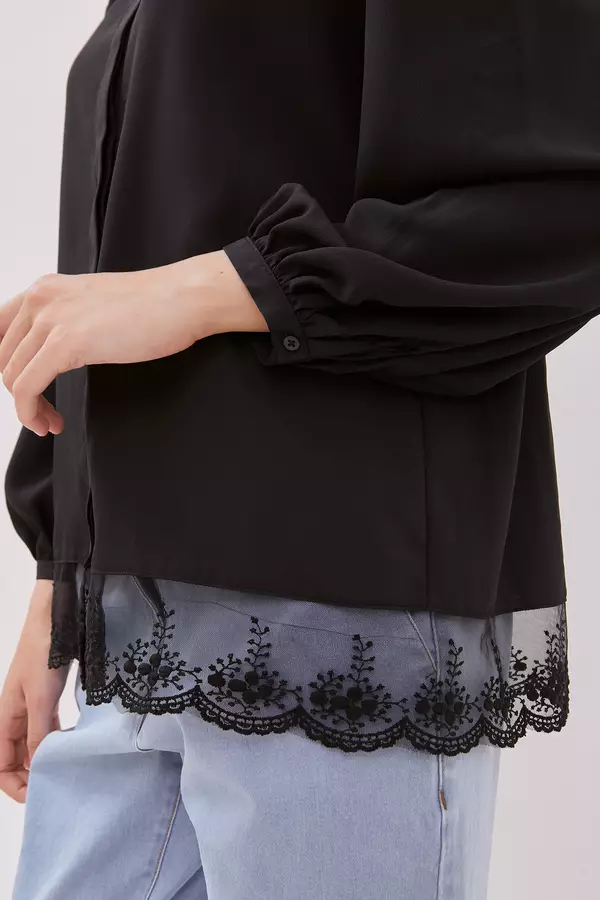 MINIMAL - Maisy - Blouse With Lace Detail - Black Colour Black
