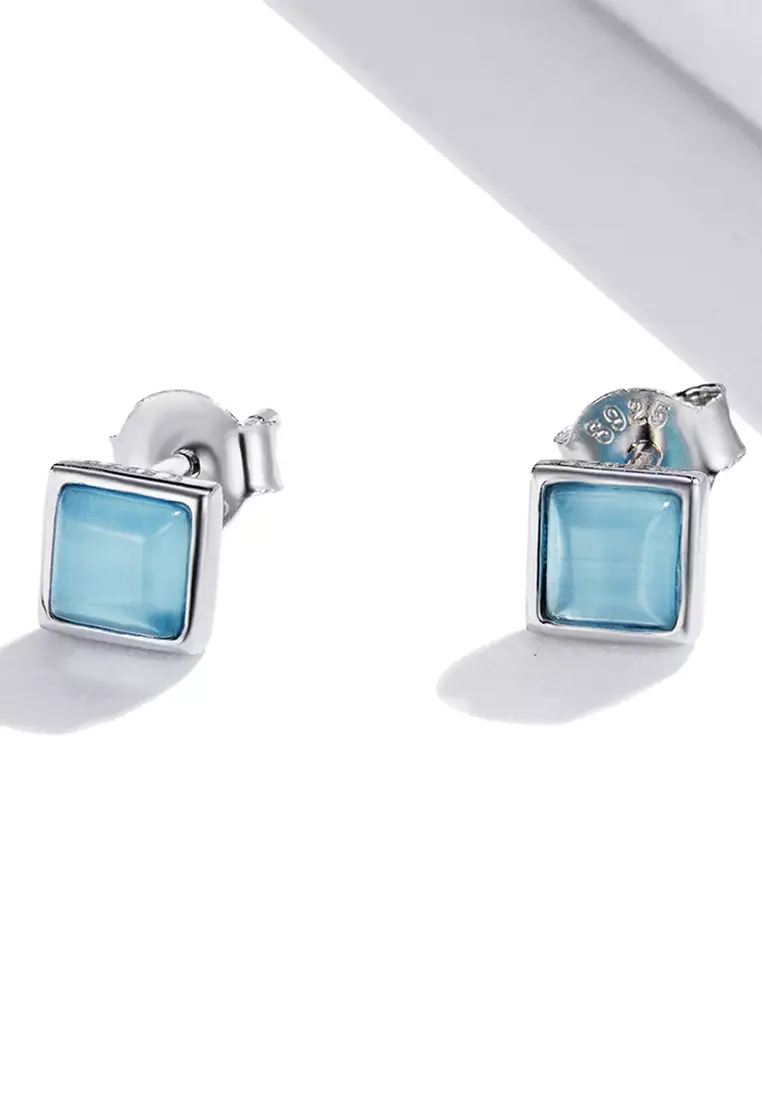 Solid 925 Sterling Silver Clarity in Baby Blue Stud Earrings