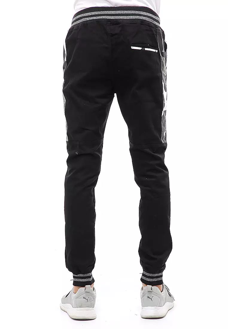 Locko Long Pants Celana Jogger Pria List Army Material Cotton Twill ORIGINAL - Black