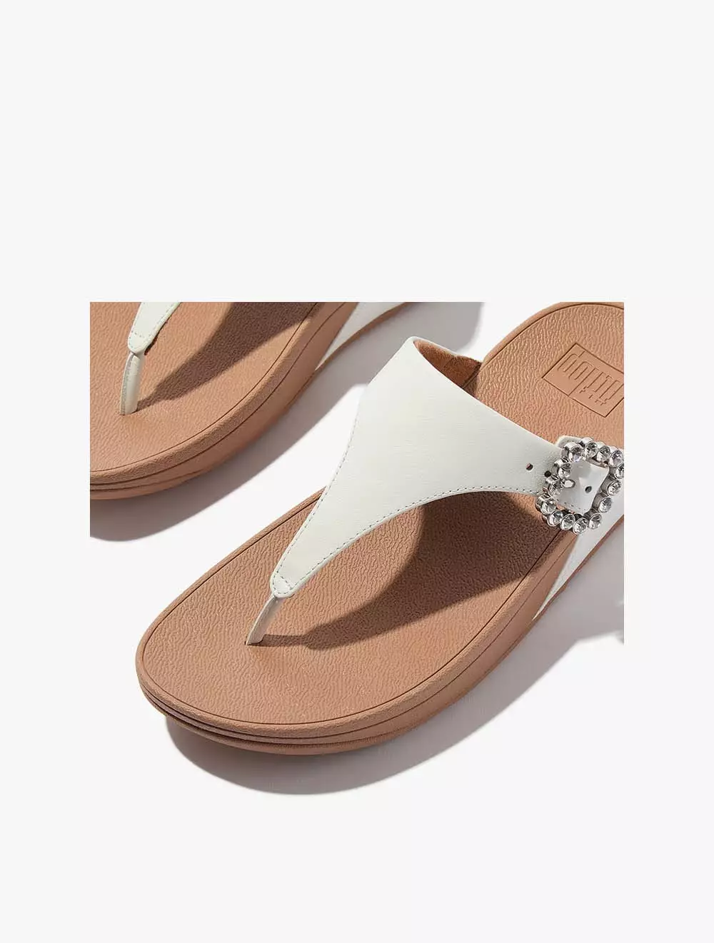 Fitflop Lulu Crystal-Buckle Leather Toe-Post Sandals - Urban White