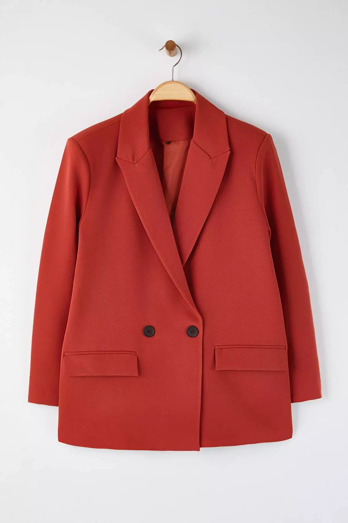 Burgundy Tile Oversize Straight Cut Basic Double-Breasted Woven Blazer Jacket Twoss24Bc28