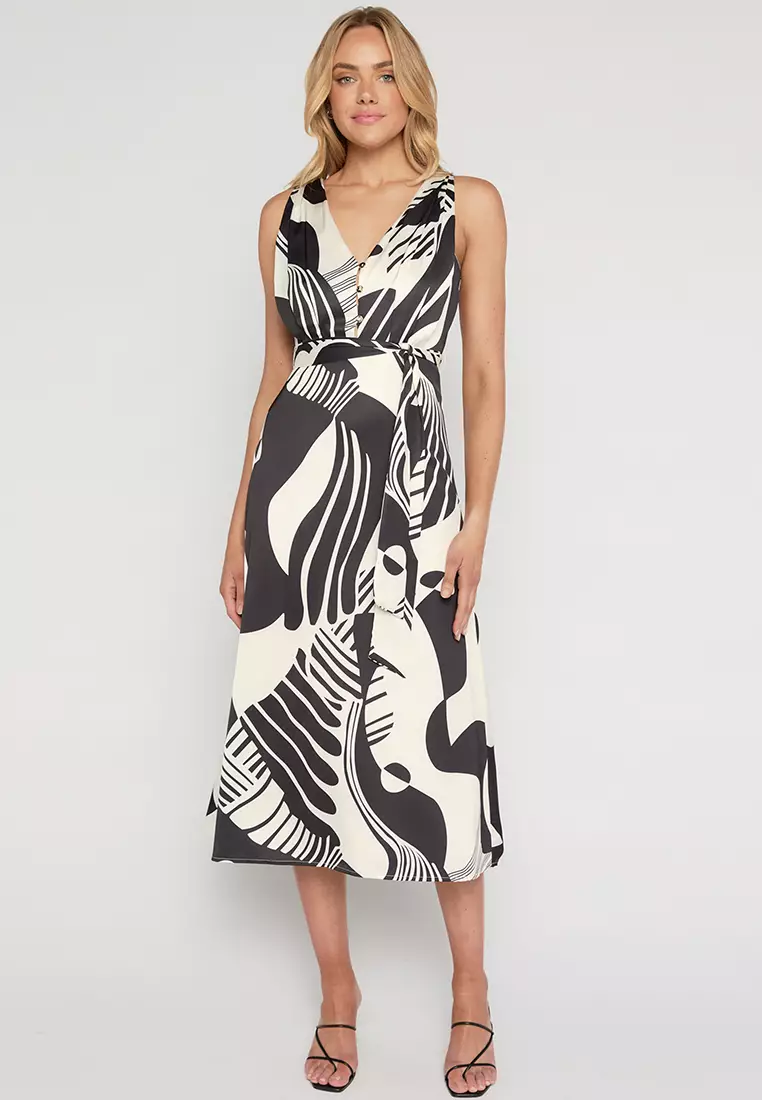 Buy Style State Abstract Print VNeck Dress with 2Way Wear Ribbon 2024 Online ZALORA