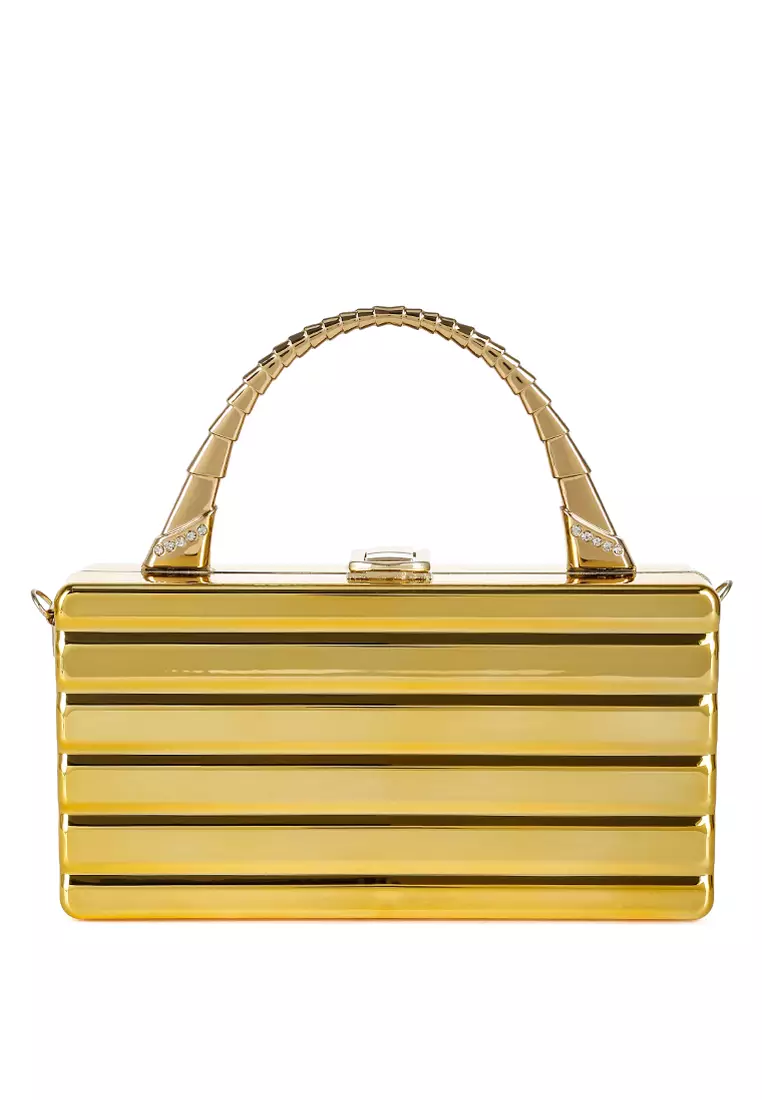 Tas Kotak Mini Metalik Emas