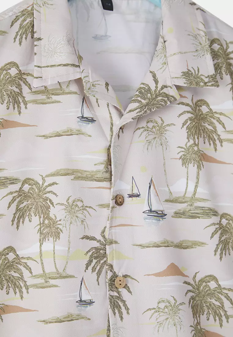 Multicolored Male Child Cotton Printed Short Sleeve Woven Shirt Tkdss25Go00005