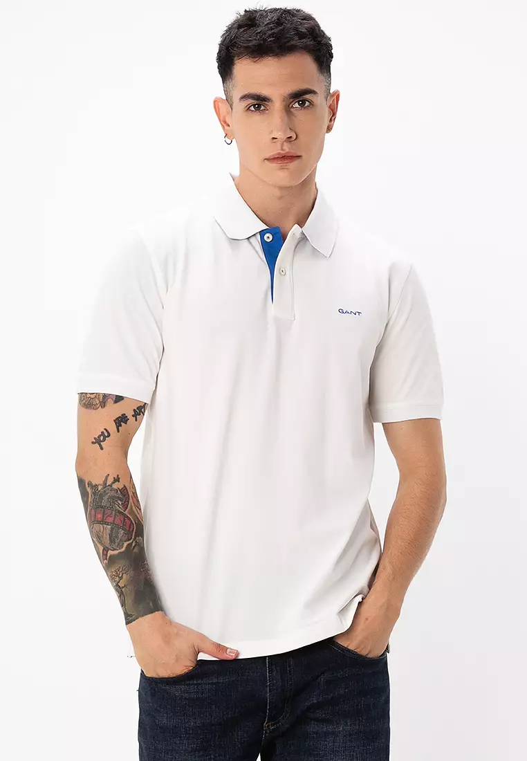 Gant Blue Contrast Pique Slim Fit Polo Tshirt